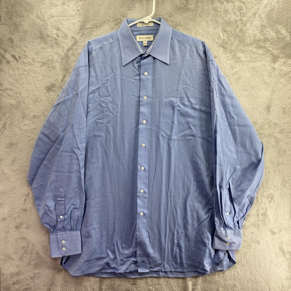 John W. Nordstrom Men Dress Shirt Classic Fit Blue Herringbone 16.5 36